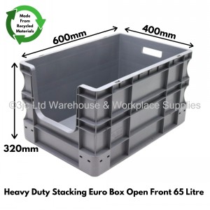 Heavy Duty Stacking Euro Box 60cm 65 Litre Open Front